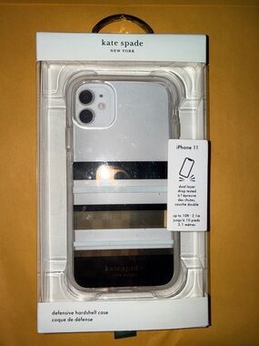 kate spade Black and White Striped Hardshell iPhone 11 Case- NEW never used